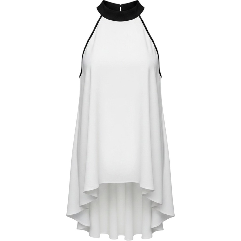 SAKS FIFTH AVENUE Halter Top Women XS White High-Low Colorblock Mock Neck